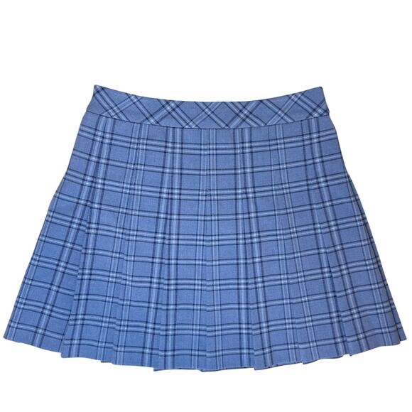 NWT Aritzia Sunday Best Olive Plaid Pleated Mini Skirt Blue Size 0 - Picture 2 of 7